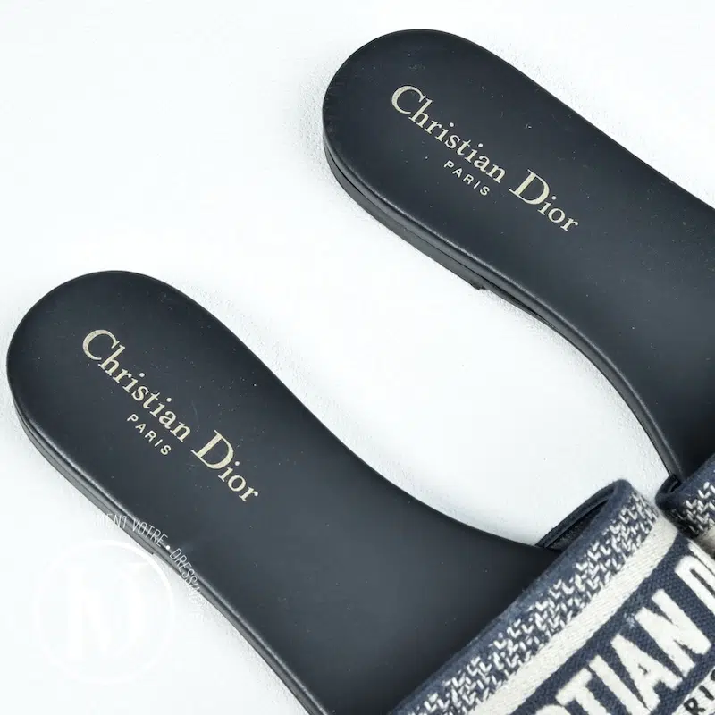 Mules D-Way en cuir et coton bleu p.39 - Dior Mules D-Way en cuir et coton bleu p.39 - Dior – Image 3