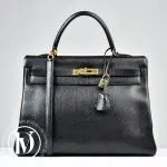 Sac Kelly 40 retourné en cuir Ardennes noir - Hermès Dressingment Votre