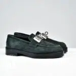 Mocassins Hot en chèvre velours vert p.36,5 - Hermès Dressingment Votre