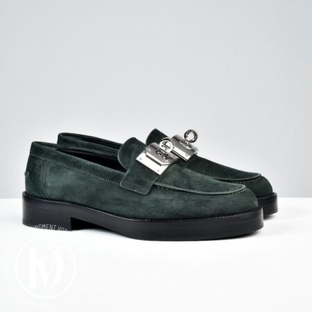 Mocassins Hot en chèvre velours vert p.36,5 - Hermès