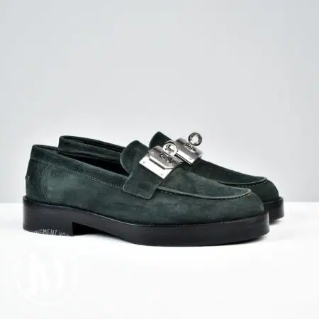 Mocassins Hot en chèvre velours vert p.36,5 - Hermès