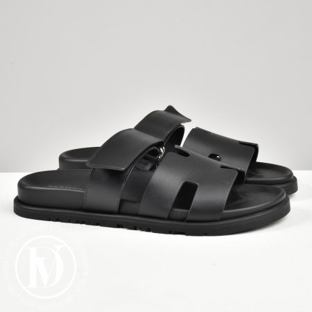 Sandales Chypre en cuir noir p.39,5 - Hermès