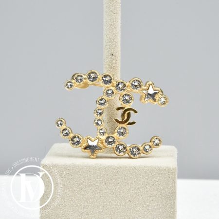 Broche CC en métal doré & strass - Chanel