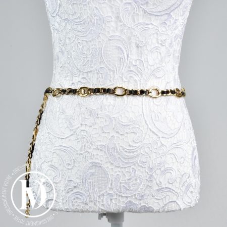 Ceinture vintage plaqué or et cuir noir t.90 - Chanel