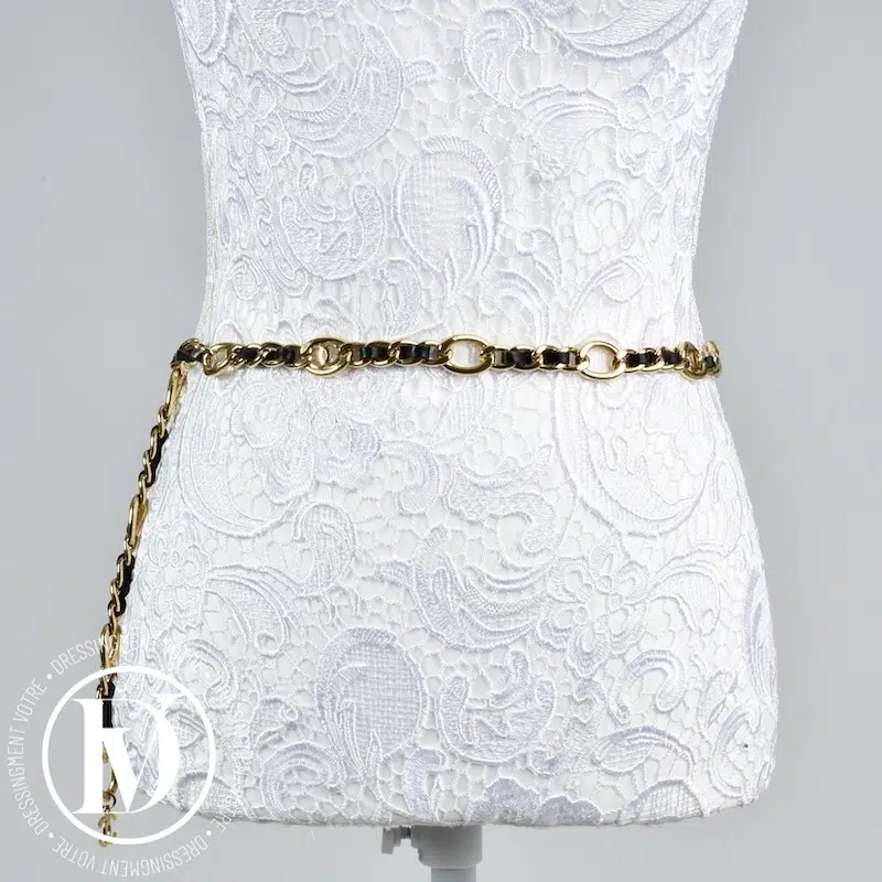 Ceinture vintage plaqué or et cuir noir t.90 - Chanel Ceinture vintage plaqué or et cuir noir t.90 - Chanel Dressingment Votre