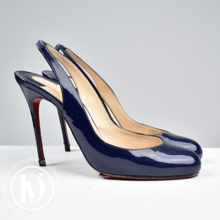 Escarpins slingback en cuir bleu p.38,5 - Christian Louboutin