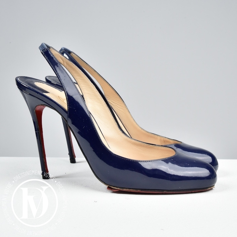 Escarpins slingback en cuir bleu p.38,5 - Christian Louboutin Dressingment Votre