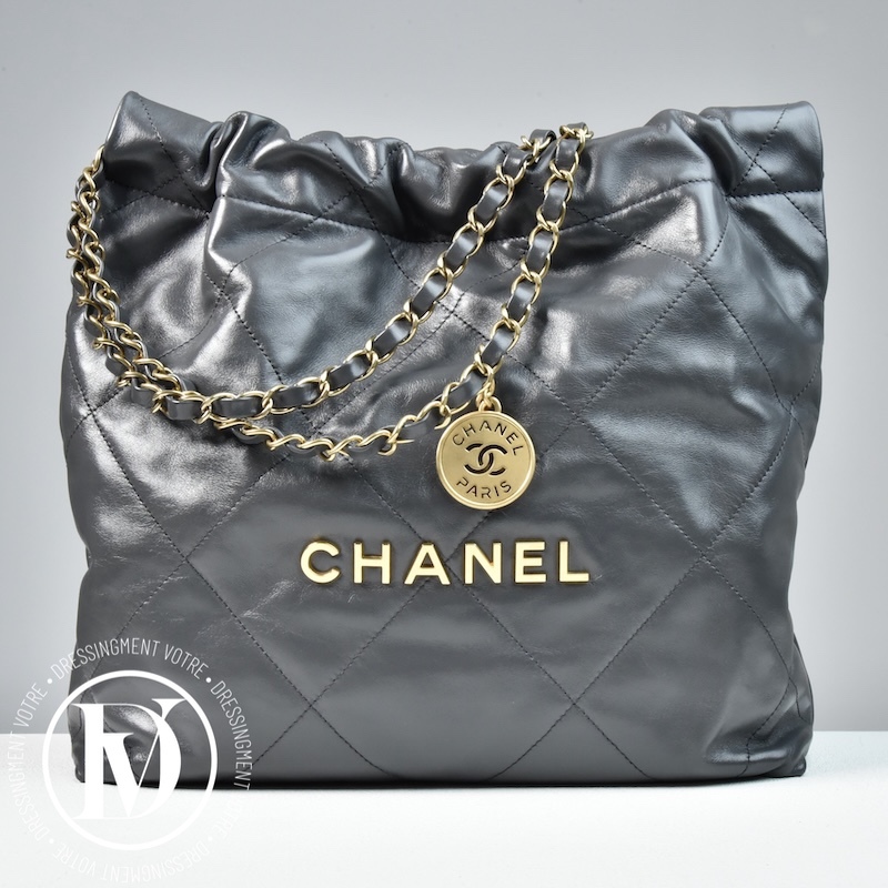 Sac Chanel 22 small en cuir gris - Chanel Dressingment Votre