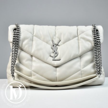 Sac Puffer médium en cuir blanc cassé - Saint Laurent
