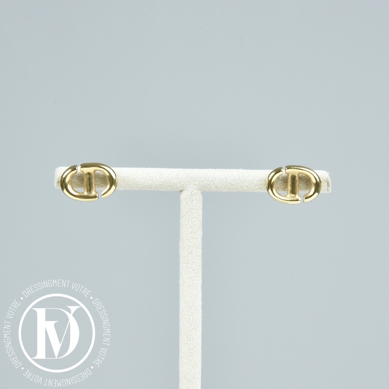 Puces d'oreilles CD Navy en métal doré - Dior Dressingment Votre