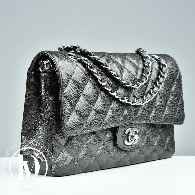 Sac Timeless en cuir caviar noir métallisé - Chanel Sac Timeless en cuir caviar noir métallisé - Chanel – Image 3