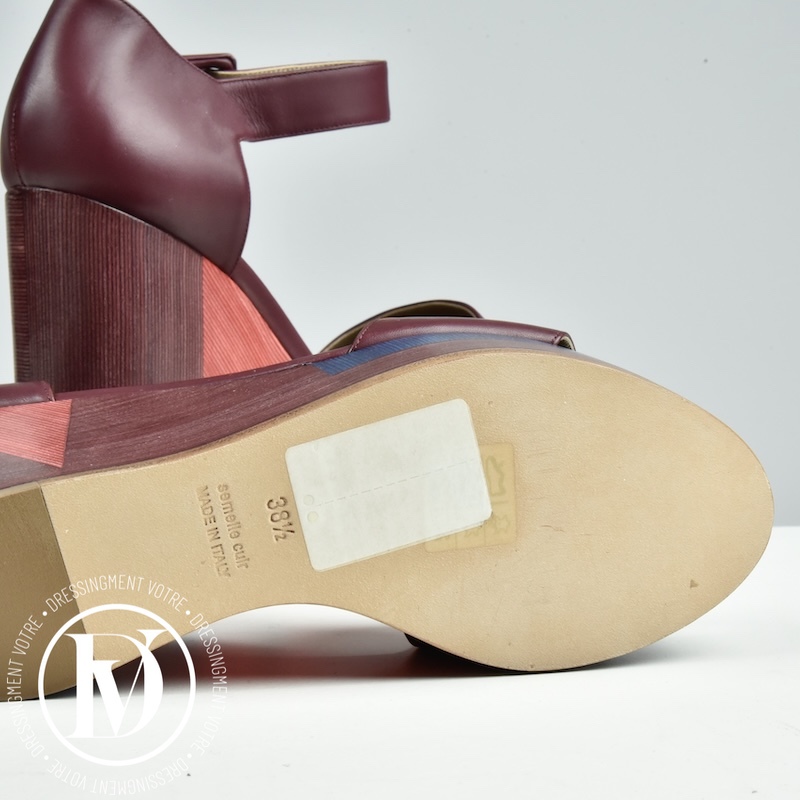 Sandales compensées en cuir et bois p.38,5 - Hermès Sandales compensées en cuir et bois p.38,5 - Hermès – Image 3