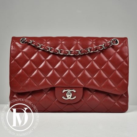 Sac Timeless Jumbo en cuir caviar rouge - Chanel