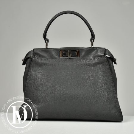 Sac Peekaboo médium en cuir grainé gris - Fendi