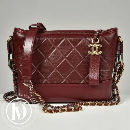 Sac Gabrielle PM en cuir bordeaux - Chanel