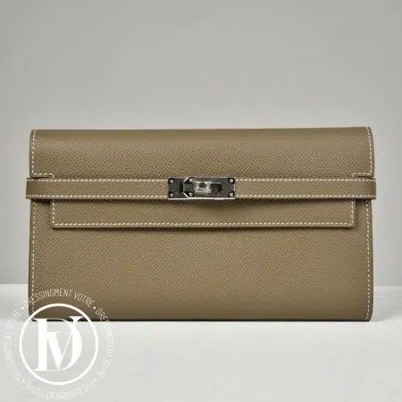 Portefeuille Kelly Wallet en cuir Epsom Étoupe - Hermès