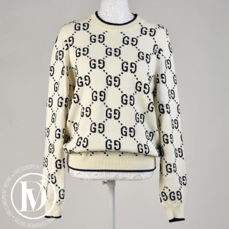 Pull GG en coton ivoire et bleu t.M - Gucci