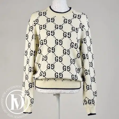 Pull GG en coton ivoire et bleu t.M - Gucci