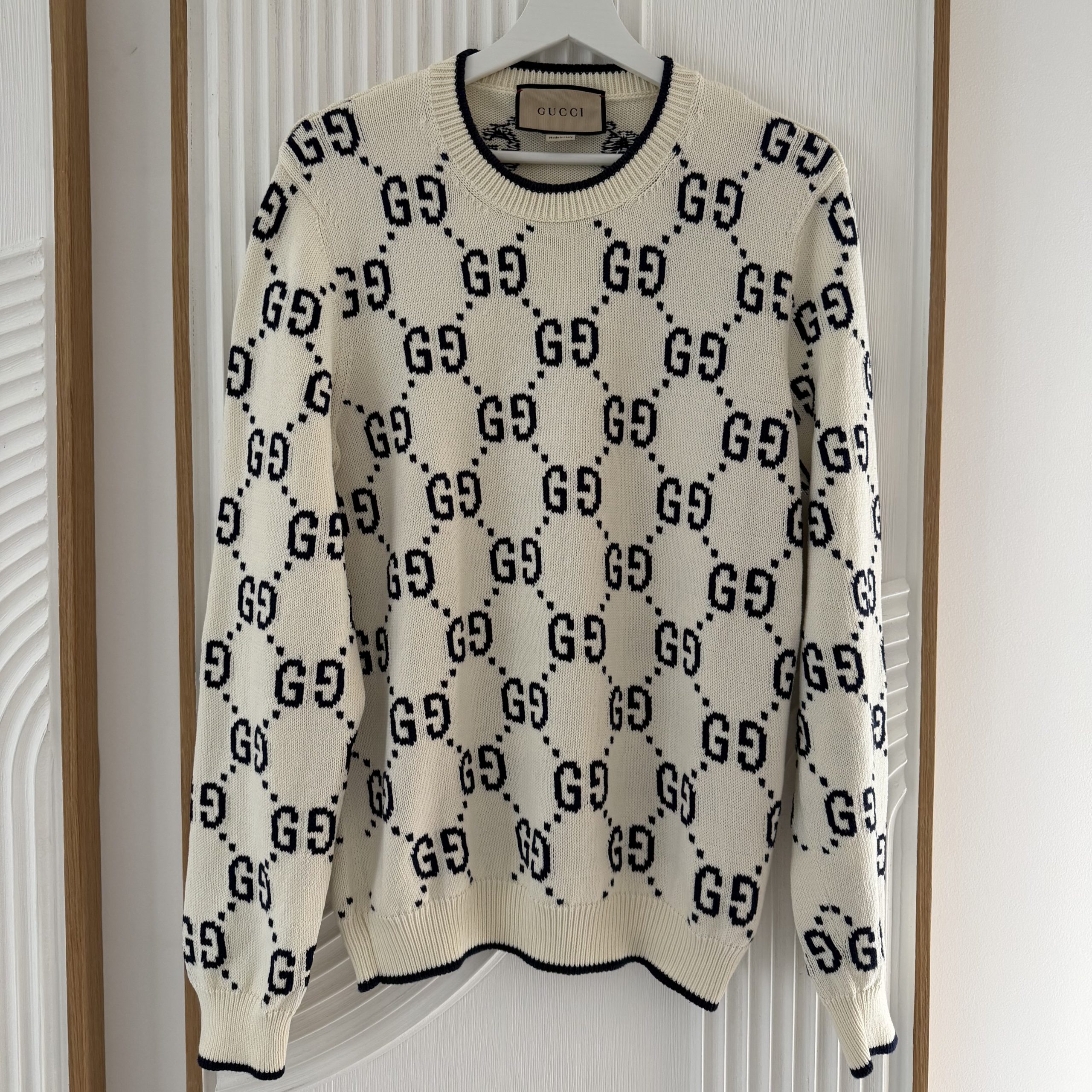 Pull GG en coton ivoire et bleu t.M - Gucci Dressingment Votre