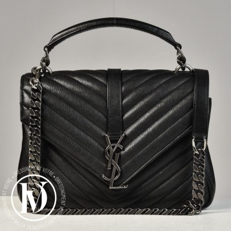 Sac Collège médium en cuir matelassé noir - Saint Laurent