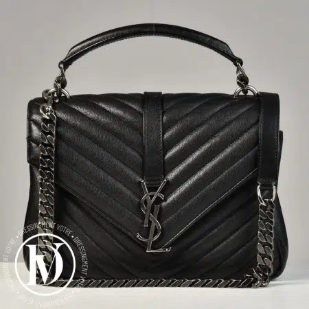 Sac Collège médium en cuir matelassé noir - Saint Laurent