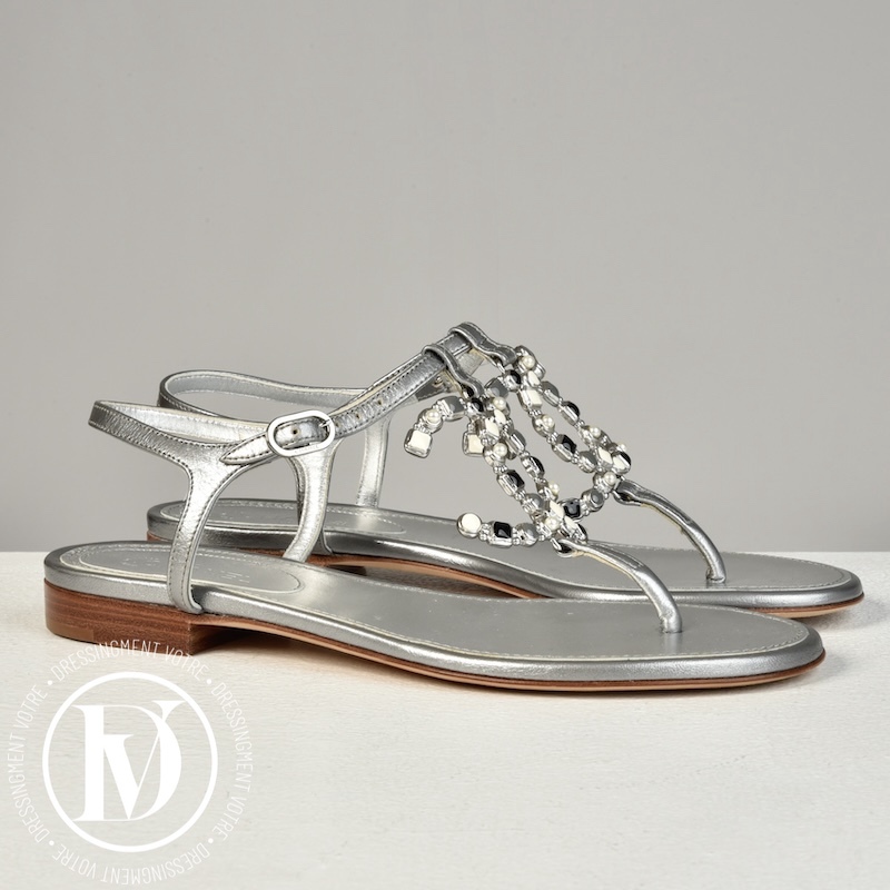 Sandales en cuir argenté p.36C - Chanel Dressingment Votre