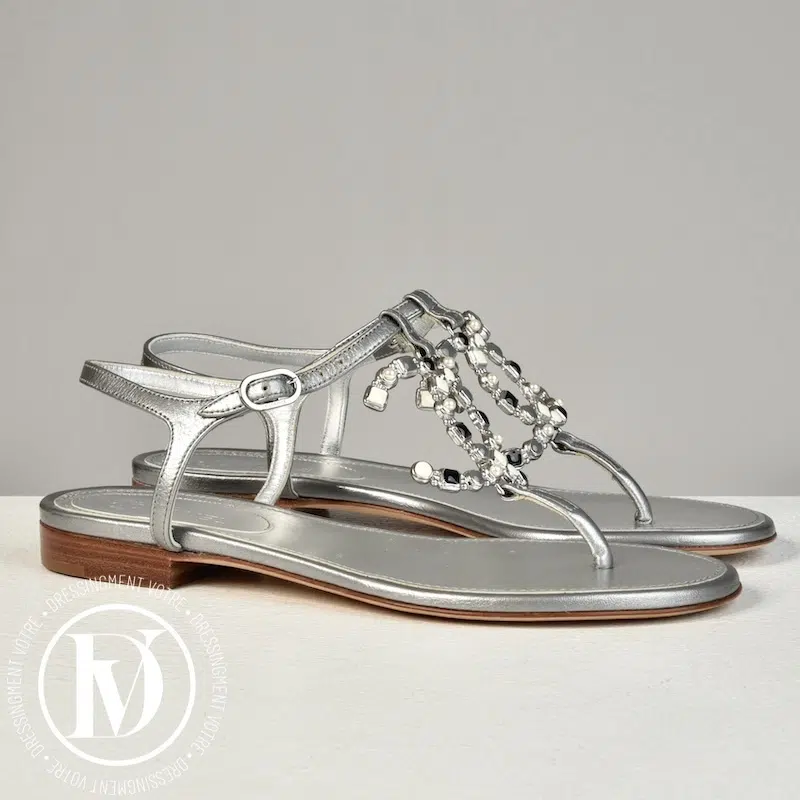 Sandales en cuir argenté p.36C - Chanel Dressingment Votre