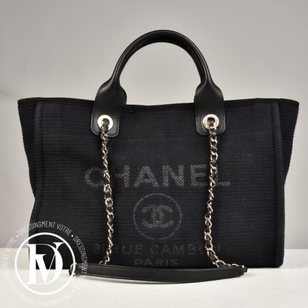 Cabas Deauville médium en toile noire - Chanel