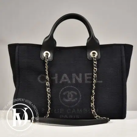 Cabas Deauville médium en toile noire - Chanel
