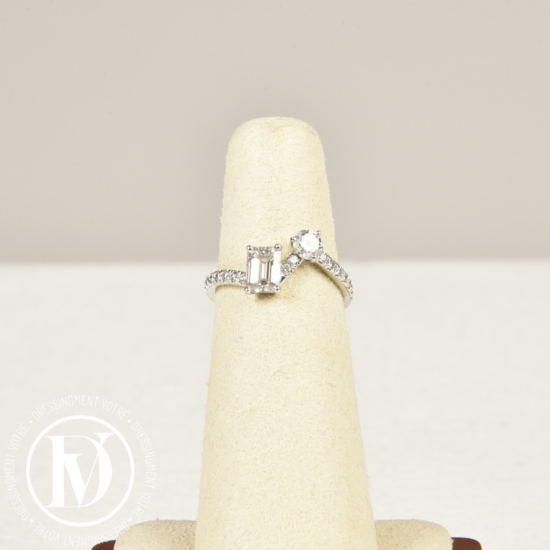 Bague Toi+Moi pavée or blanc et diamants t.48/49 - Loyale Dressingment Votre
