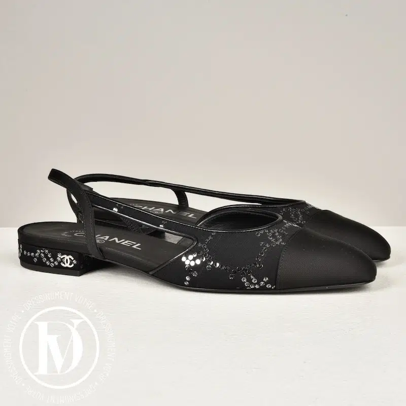 Slingback en tissus noir p.37,5 - Chanel Slingback en tissus noir p.37,5 - Chanel Dressingment Votre