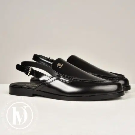Mocassins slingbacks en cuir noir p.38,5 - Chanel