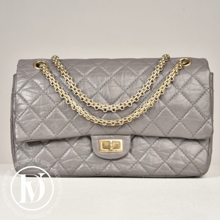 Sac médium 2.55 en cuir gris clair - Chanel