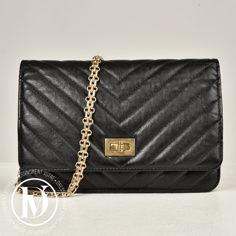 WOC 2.55 en cuir chevrons noir - Chanel Dressingment Votre