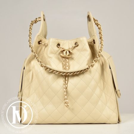 Sac Chanel 25 médium cuir caviar beige - Chanel