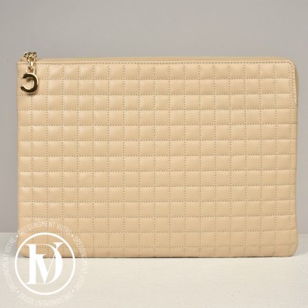Pochette en cuir matelassé beige - Céline Dressingment Votre