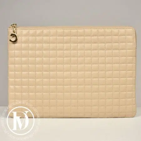 Pochette en cuir matelassé beige - Céline