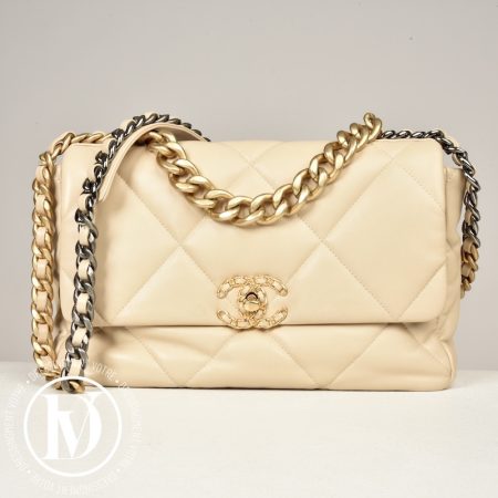 Sac Chanel 19 GM en cuir beige - Chanel Dressingment Votre