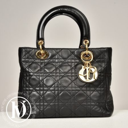 Sac Lady Dior médium vintage en cuir noir - Dior