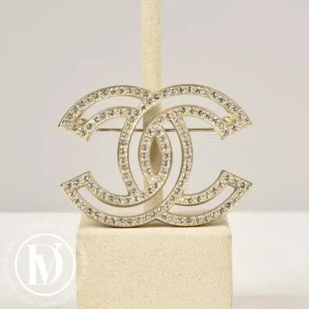 Broche CC métal champagne & strass - Chanel