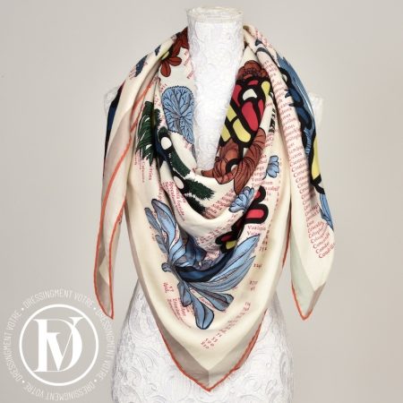 Accueil site seconde main de luxe,friperie de luxe,marque de luxe pas cher,seconde main vetement de luxe,friperie haut de gamme en ligne Châle 140 cachemire "Botanica Grafica" - Hermès