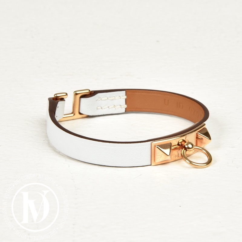Bracelet Rivale Mini en cuir blanc t.2 - Hermès Bracelet Rivale Mini en cuir blanc t.2 - Hermès – Image 2