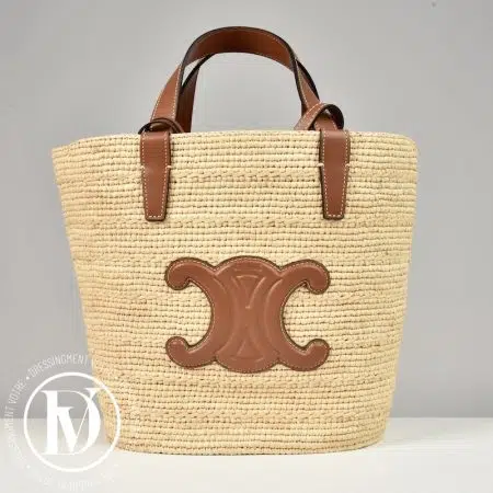 Panier Classic PM souple raphia et cuir - Céline