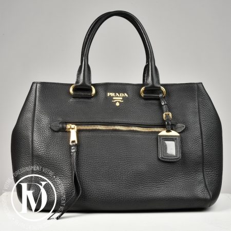 Sac en cuir grainé noir - Prada