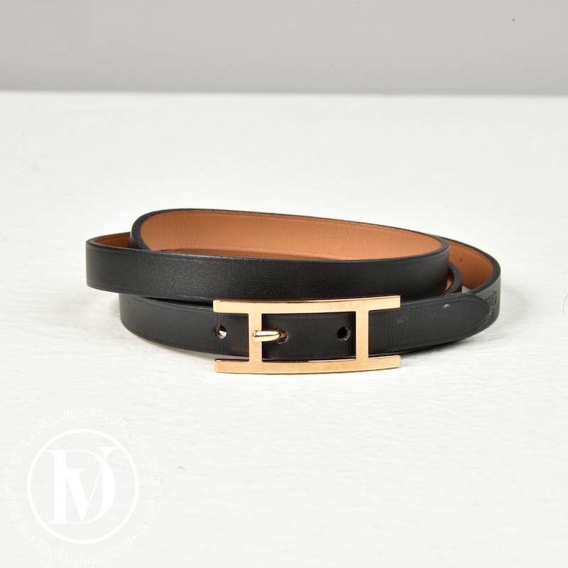 Bracelet Hapi 3 en cuir noir t.1 - Hermès Bracelet Hapi 3 en cuir noir t.1 - Hermès – Image 2