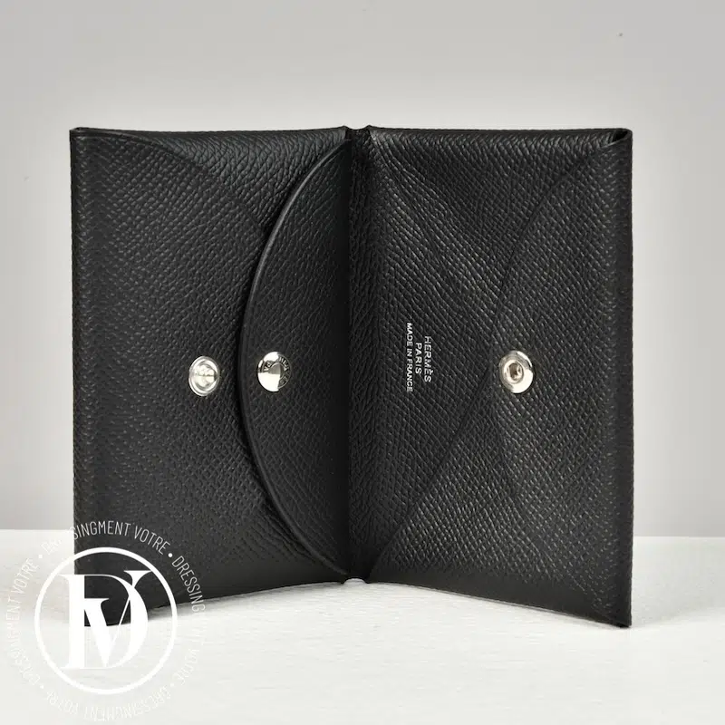 Porte-cartes Calvi Duo en cuir noir - Hermès Porte-cartes Calvi Duo en cuir noir - Hermès – Image 2