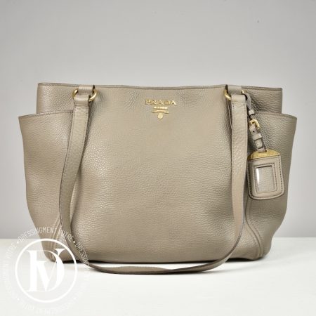 Sac cabas en cuir grainé beige - Prada