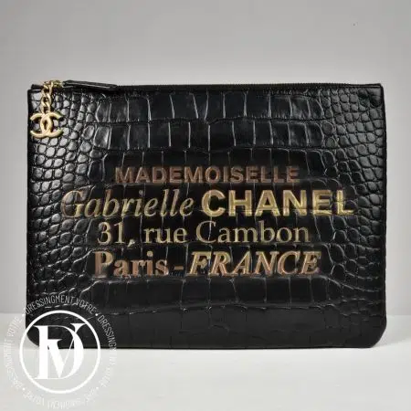 Accueil site seconde main de luxe,friperie de luxe,marque de luxe pas cher,seconde main vetement de luxe,friperie haut de gamme en ligne Pochette Mademoiselle Gabrielle effet croco noire - Chanel