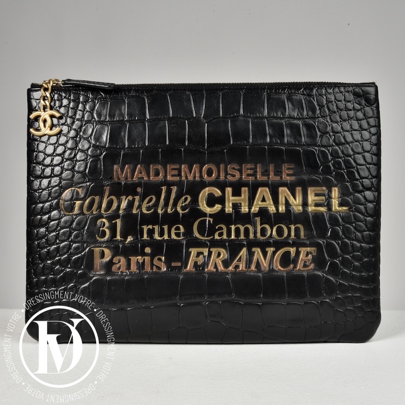 Pochette Mademoiselle Gabrielle effet croco noire - Chanel Pochette Mademoiselle Gabrielle effet croco noire - Chanel