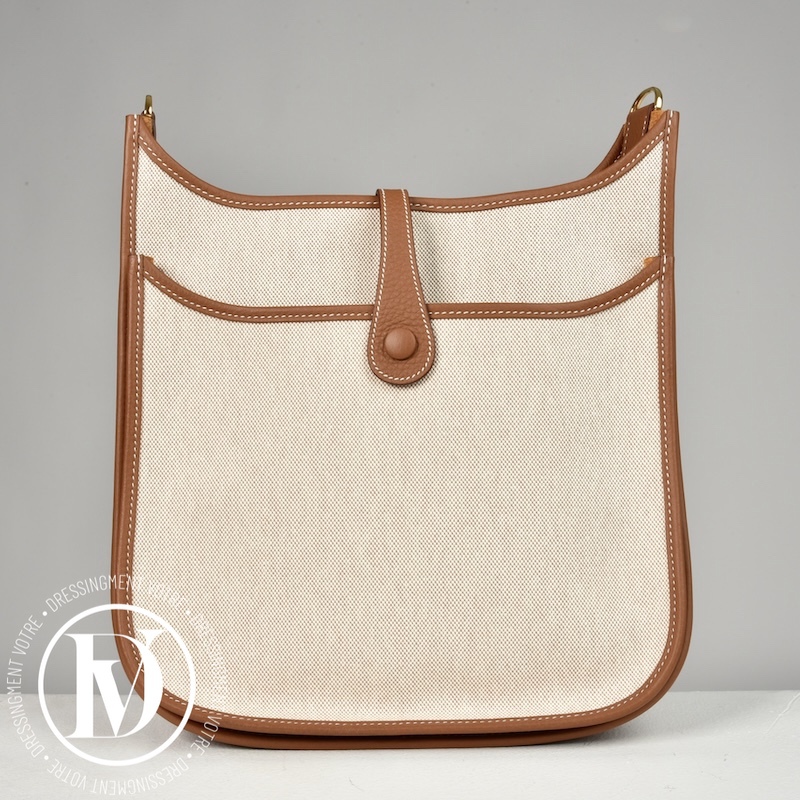 Sac Evelyne 29 en toile écru et cuir gold - Hermès Sac Evelyne 29 en toile écru et cuir gold - Hermès – Image 3